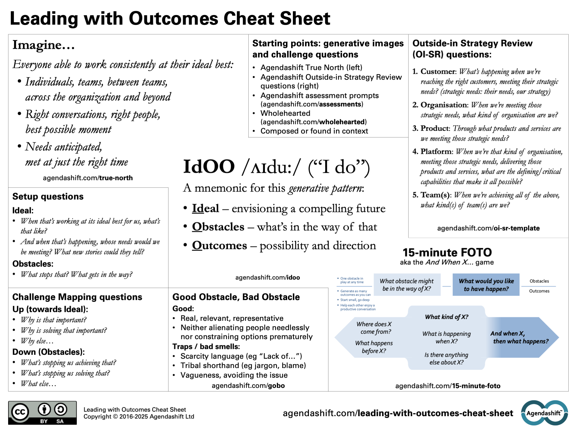 Agendashift Leading with Outcomes: Cheat Sheet